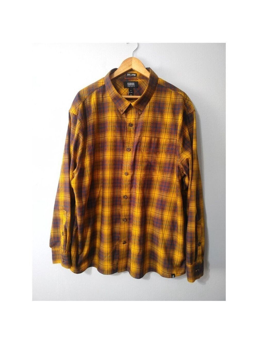 Men's Alaskan Hardgear Untucked Plaid Casual Button Down Shirt XXL Yellow Brown